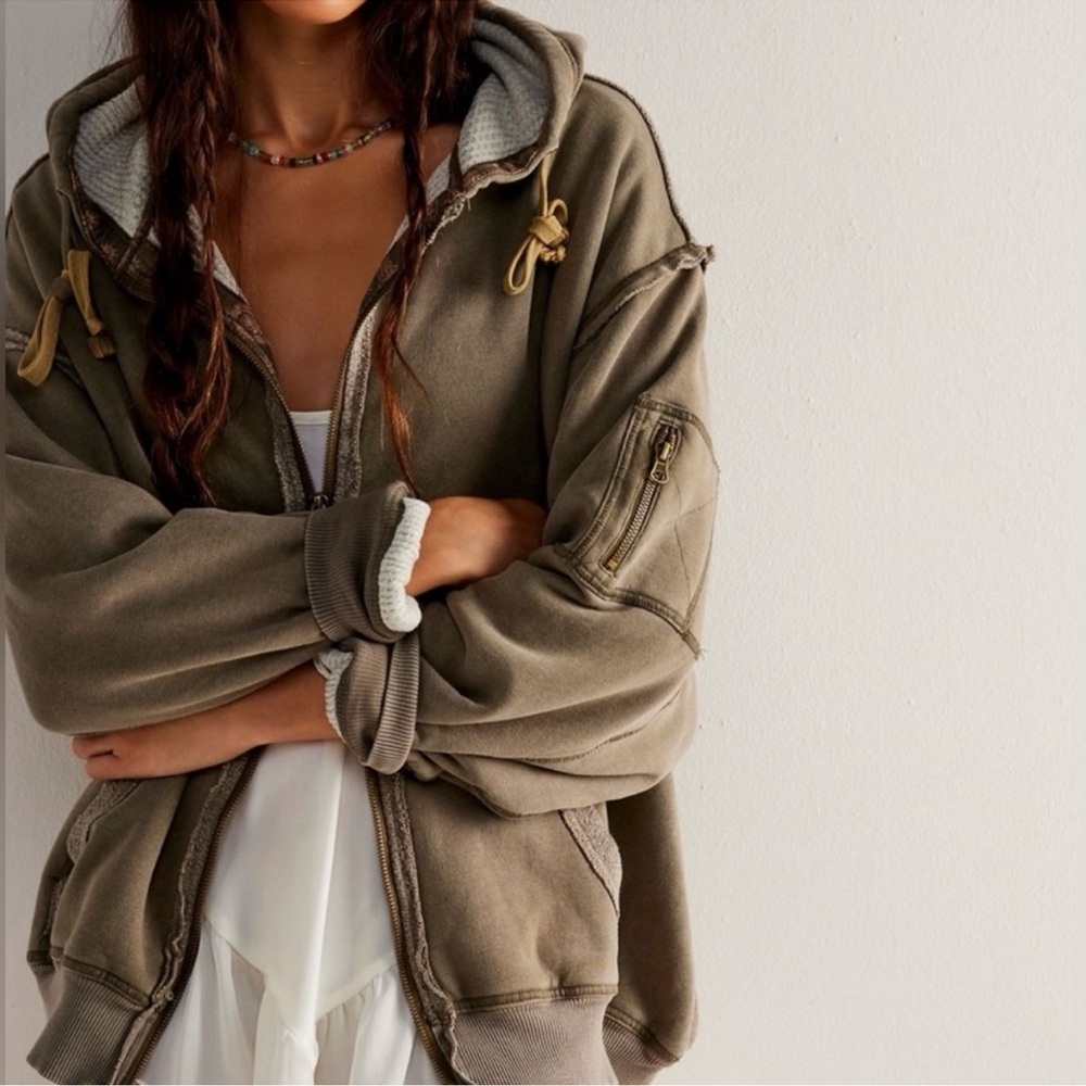 Free People By Your Side Thermal Lined Hoodie In Army Stone Olive / S